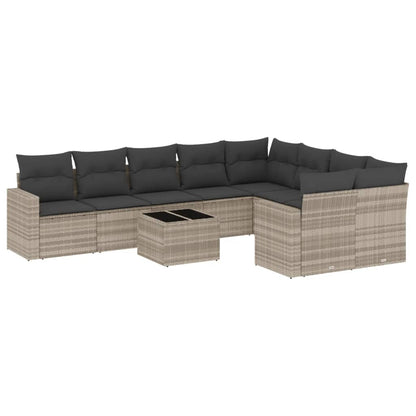 vidaXL Salon de jardin 10 pcs avec coussins gris clair résine tressée