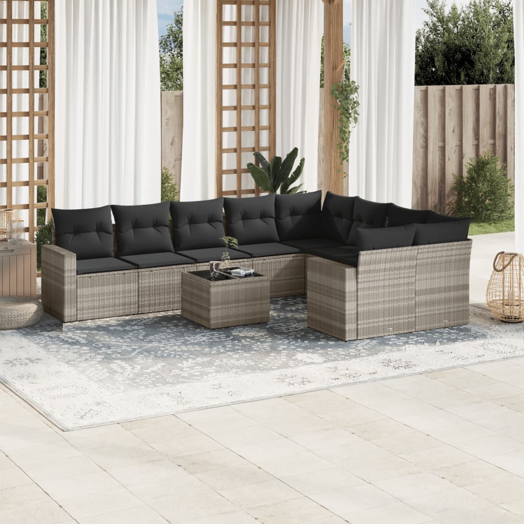 vidaXL Salon de jardin 10 pcs avec coussins gris clair résine tressée