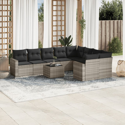 vidaXL Salon de jardin 10 pcs avec coussins gris clair résine tressée