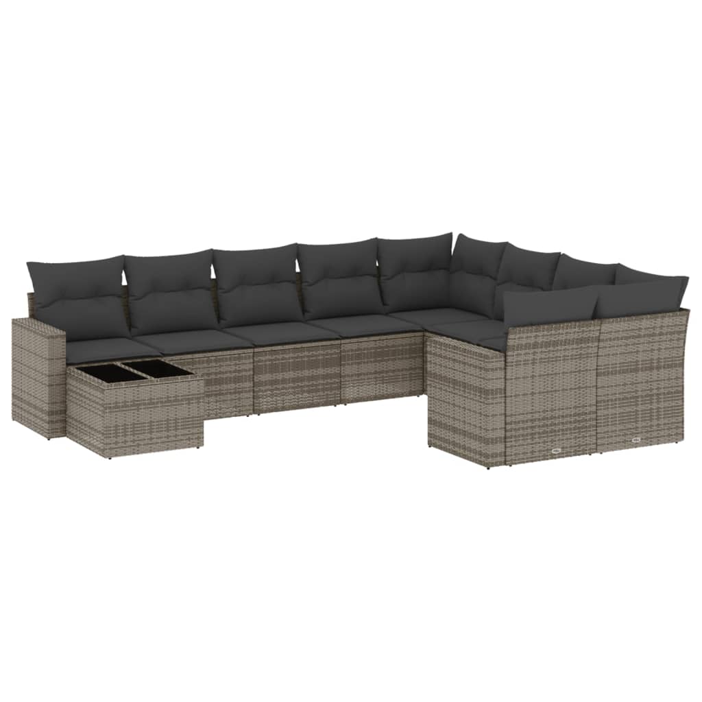 vidaXL Salon de jardin 10 pcs avec coussins résine tressée gris