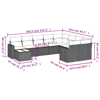 vidaXL Salon de jardin 10 pcs avec coussins résine tressée gris