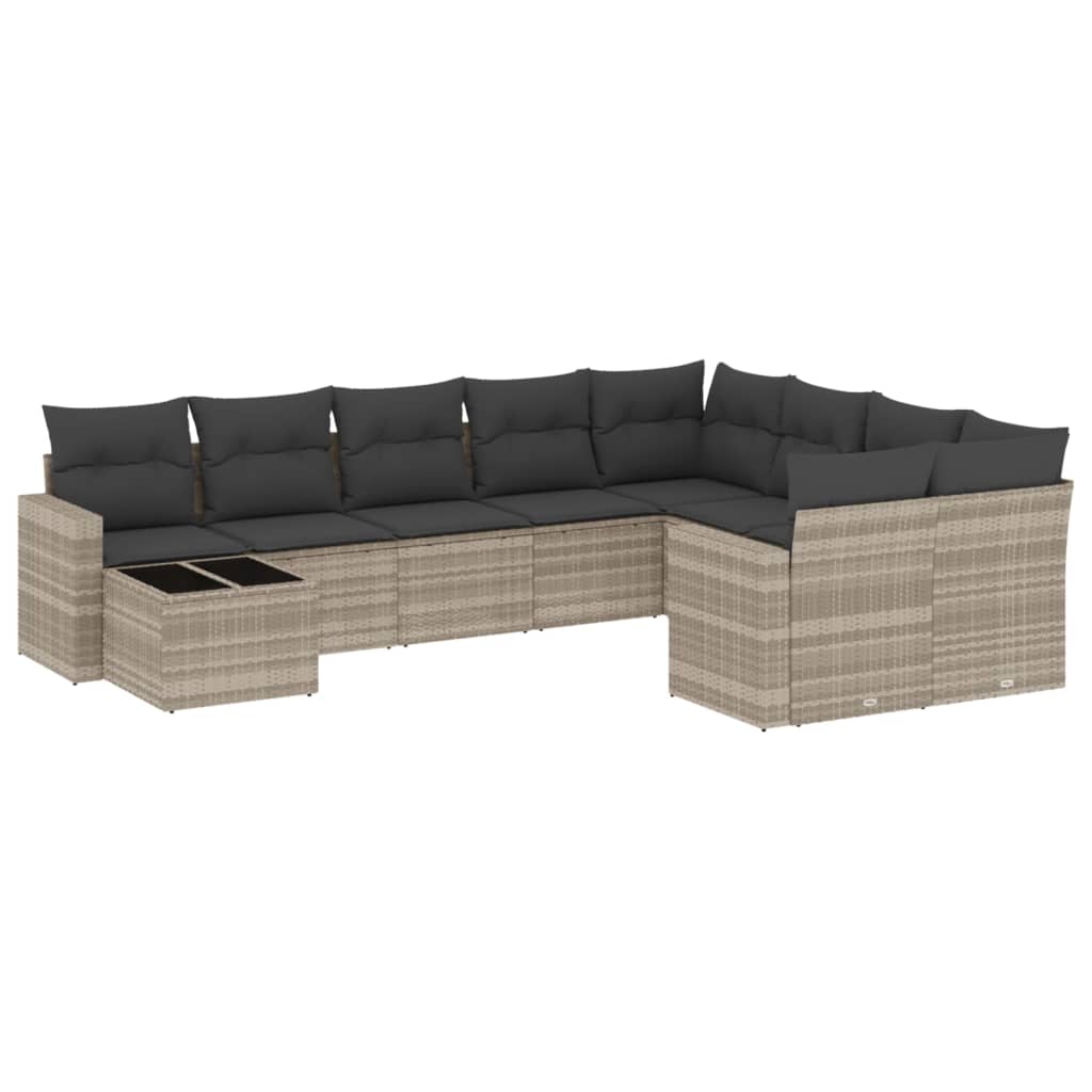 vidaXL Salon de jardin 10 pcs avec coussins gris clair résine tressée