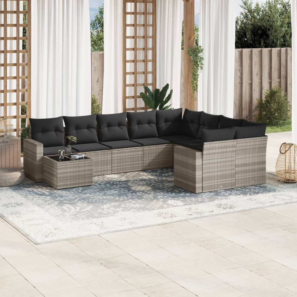 vidaXL Salon de jardin 10 pcs avec coussins gris clair résine tressée