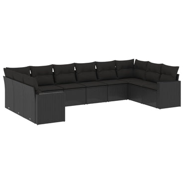 vidaXL Salon de jardin 10 pcs avec coussins Noir Résine tressée