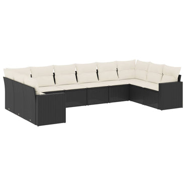 vidaXL Salon de jardin 10 pcs avec coussins Noir Résine tressée