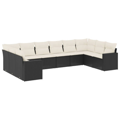 vidaXL Salon de jardin 10 pcs avec coussins Noir Résine tressée