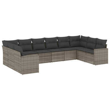 vidaXL Salon de jardin 10 pcs avec coussins résine tressée gris