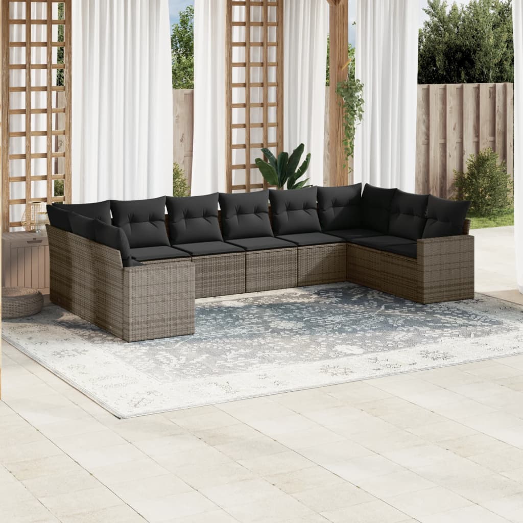 vidaXL Salon de jardin 10 pcs avec coussins résine tressée gris