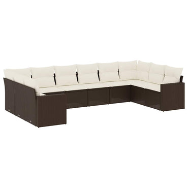 vidaXL Salon de jardin 10 pcs avec coussins résine tressée marron