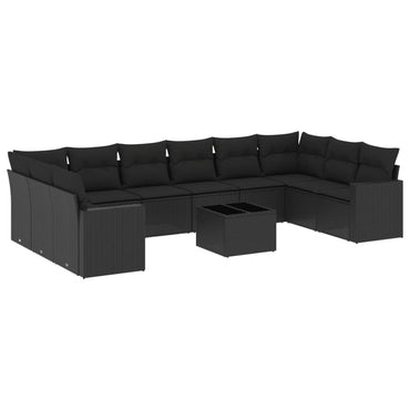 vidaXL Salon de jardin 11 pcs avec coussins Noir Résine tressée