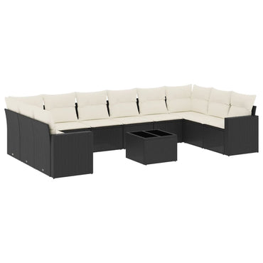 vidaXL Salon de jardin 11 pcs avec coussins Noir Résine tressée