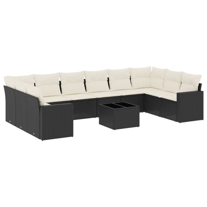vidaXL Salon de jardin 11 pcs avec coussins Noir Résine tressée