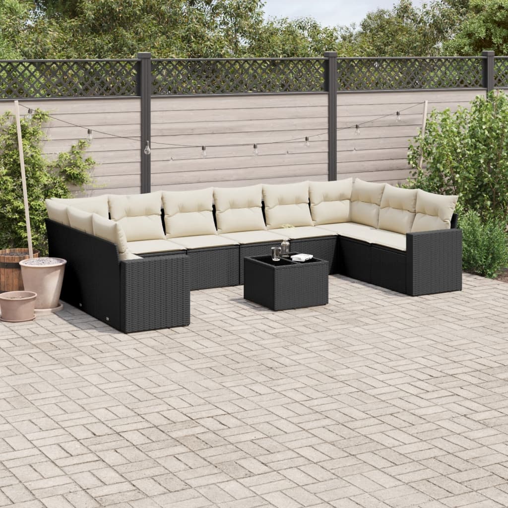 vidaXL Salon de jardin 11 pcs avec coussins Noir Résine tressée