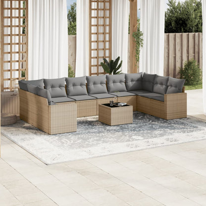 vidaXL Ensemble de canapés de jardin 11 pcs avec coussins en rotin synthétique beige