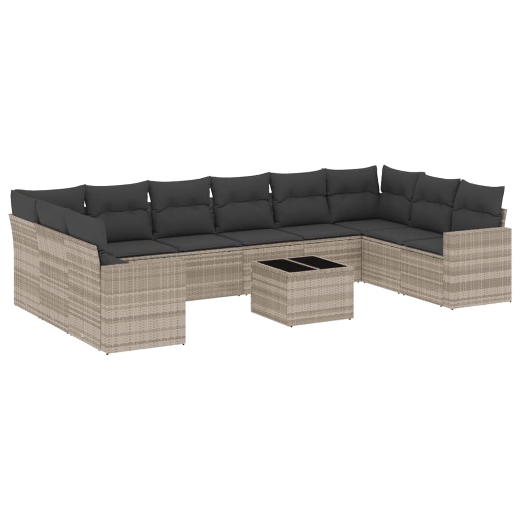 vidaXL Salon de jardin 11 pcs avec coussins Gris clair Résine tressée