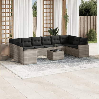 vidaXL Salon de jardin 11 pcs avec coussins Gris clair Résine tressée