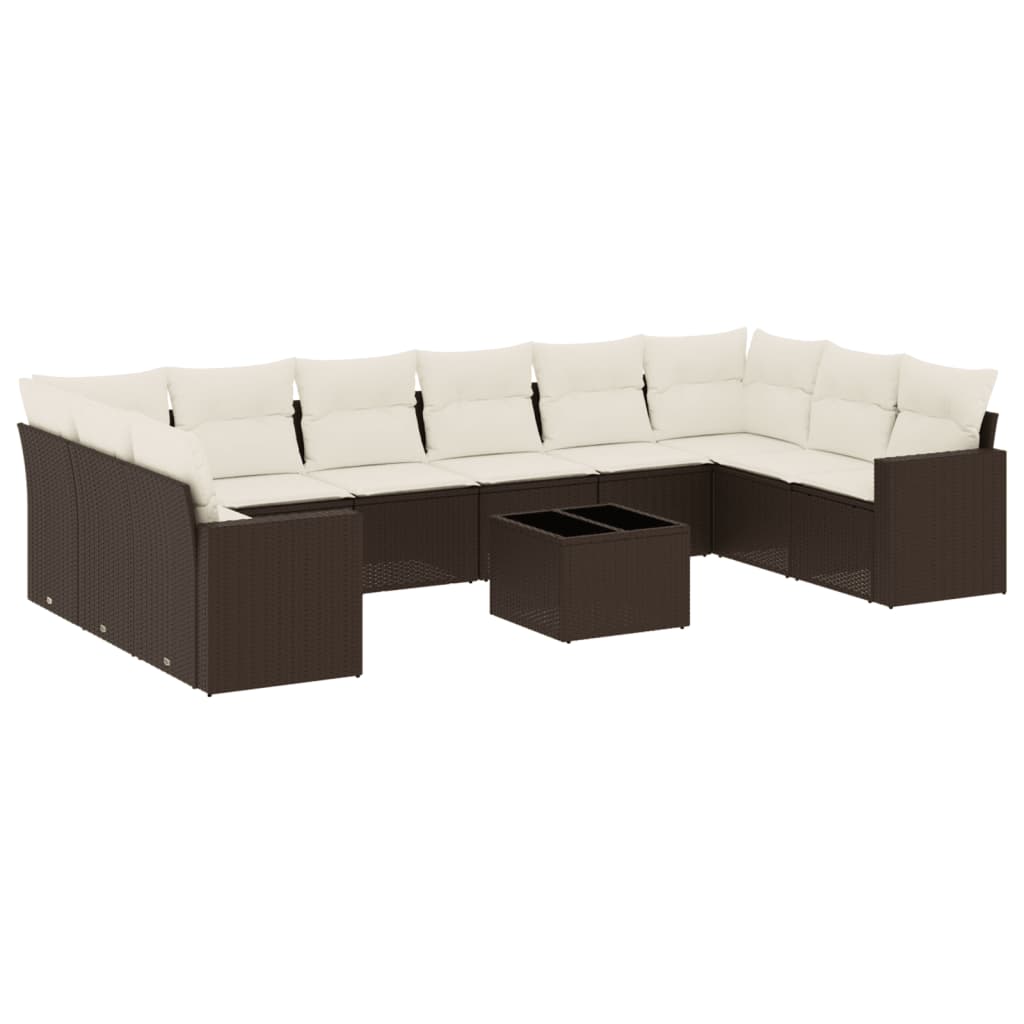 vidaXL Salon de jardin 11 pcs avec coussins marron résine tressée