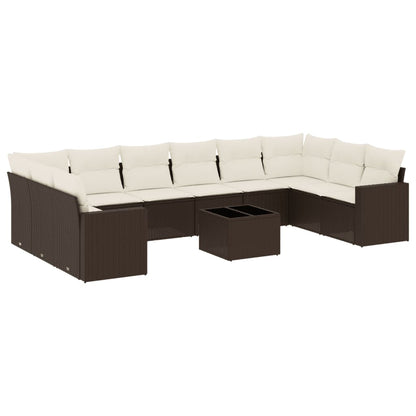 vidaXL Salon de jardin 11 pcs avec coussins marron résine tressée