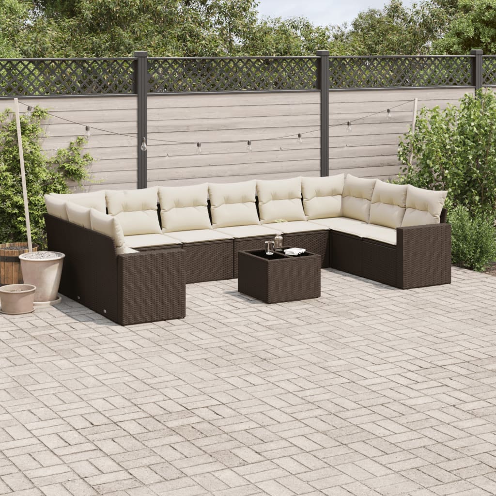 vidaXL Salon de jardin 11 pcs avec coussins marron résine tressée