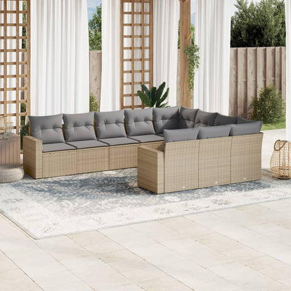 vidaXL Salon de jardin 10 pcs avec coussins beige résine tressée