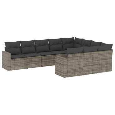 vidaXL Salon de jardin 10 pcs avec coussins résine tressée gris