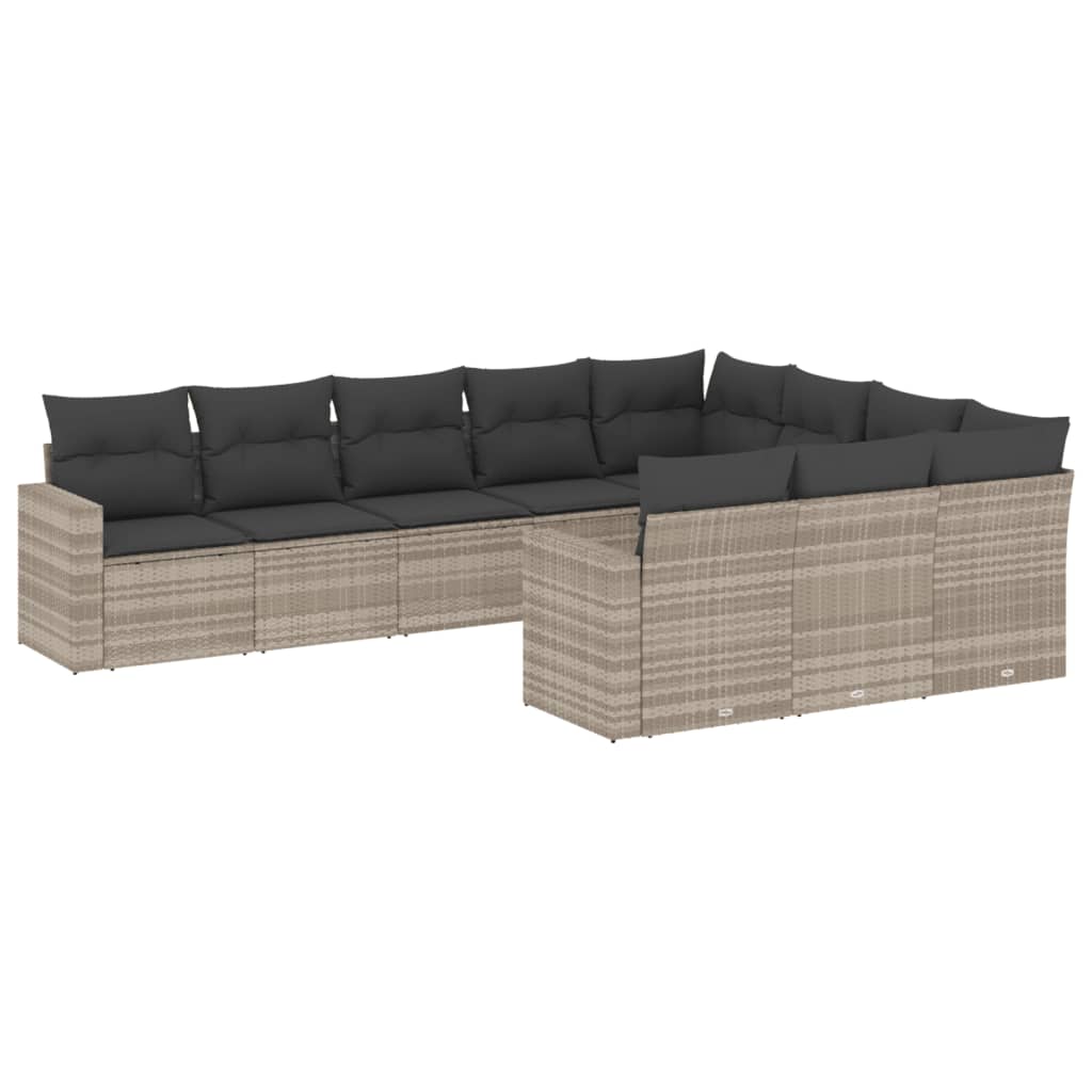 vidaXL Salon de jardin 10 pcs avec coussins gris clair résine tressée
