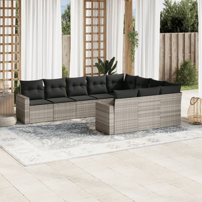 vidaXL Salon de jardin 10 pcs avec coussins gris clair résine tressée