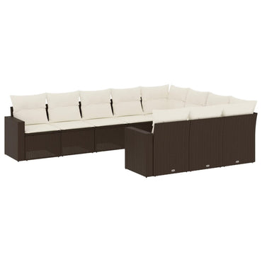 vidaXL Salon de jardin 10 pcs avec coussins résine tressée marron