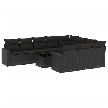 vidaXL Salon de jardin 11 pcs avec coussins Noir Résine tressée