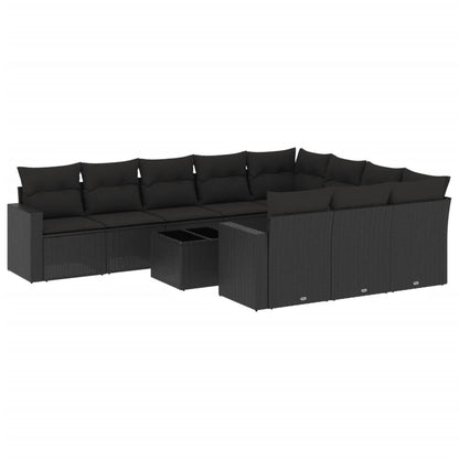 vidaXL Salon de jardin 11 pcs avec coussins Noir Résine tressée