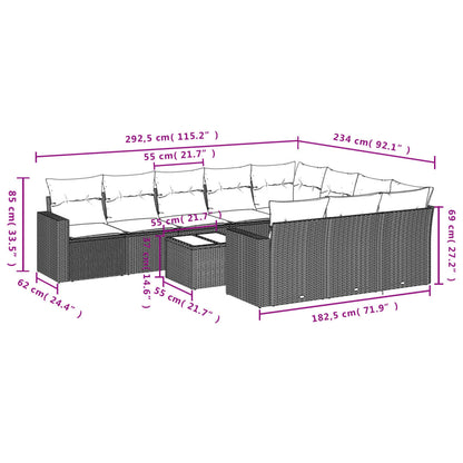 vidaXL Salon de jardin 11 pcs avec coussins Noir Résine tressée