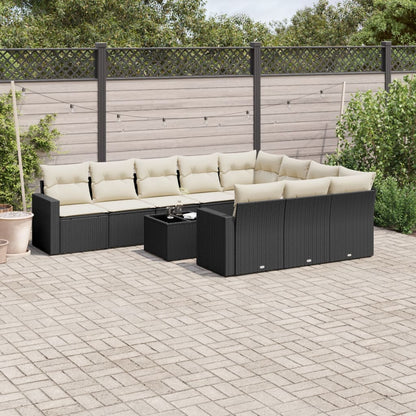 vidaXL Salon de jardin 11 pcs avec coussins Noir Résine tressée