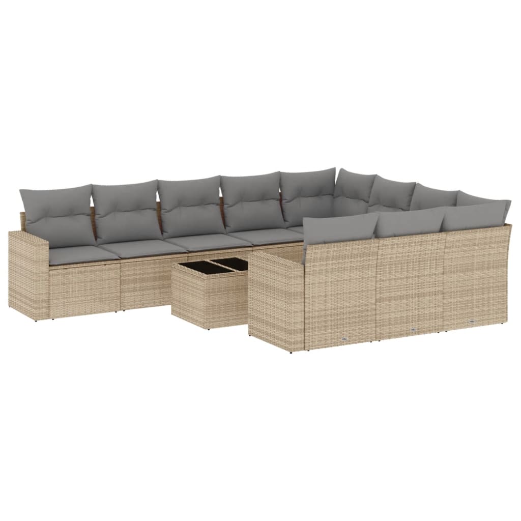 vidaXL Ensemble de canapés de jardin 11 pcs avec coussins en rotin synthétique beige