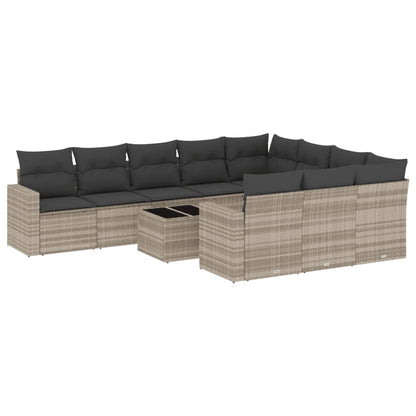 vidaXL Salon de jardin 11 pcs avec coussins Gris clair Résine tressée
