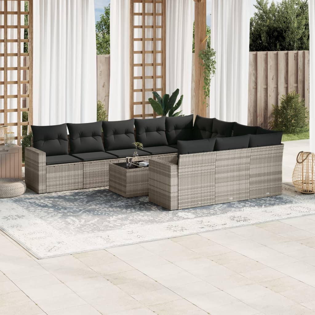 vidaXL Salon de jardin 11 pcs avec coussins Gris clair Résine tressée