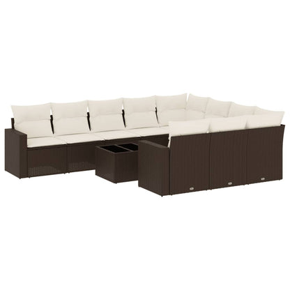vidaXL 11-tlg. Garten-Sofagarnitur mit Kissen Braun Poly Rattan