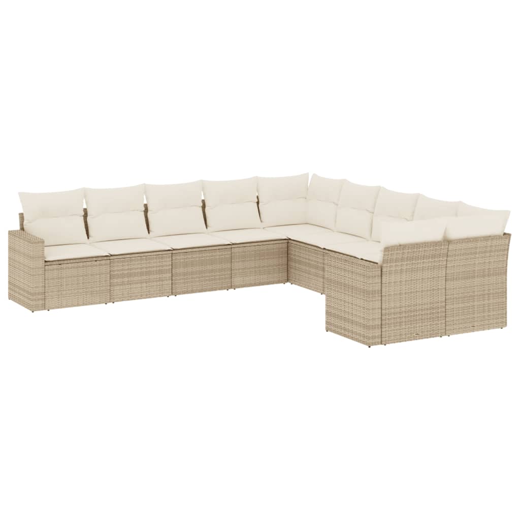 vidaXL Salon de jardin 10 pcs avec coussins beige résine tressée