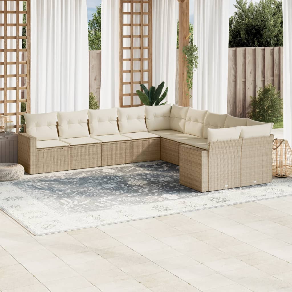 vidaXL Salon de jardin 10 pcs avec coussins beige résine tressée