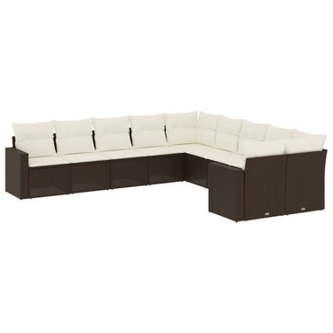 vidaXL Salon de jardin 10 pcs avec coussins résine tressée marron