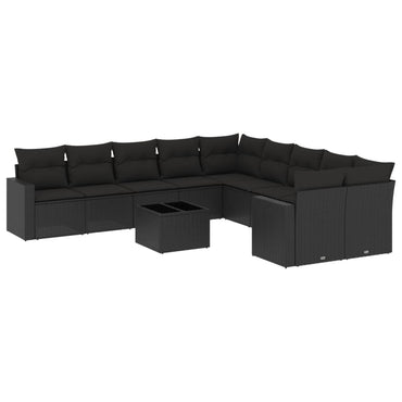 vidaXL Salon de jardin 11 pcs avec coussins Noir Résine tressée