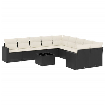 vidaXL Salon de jardin 11 pcs avec coussins Noir Résine tressée