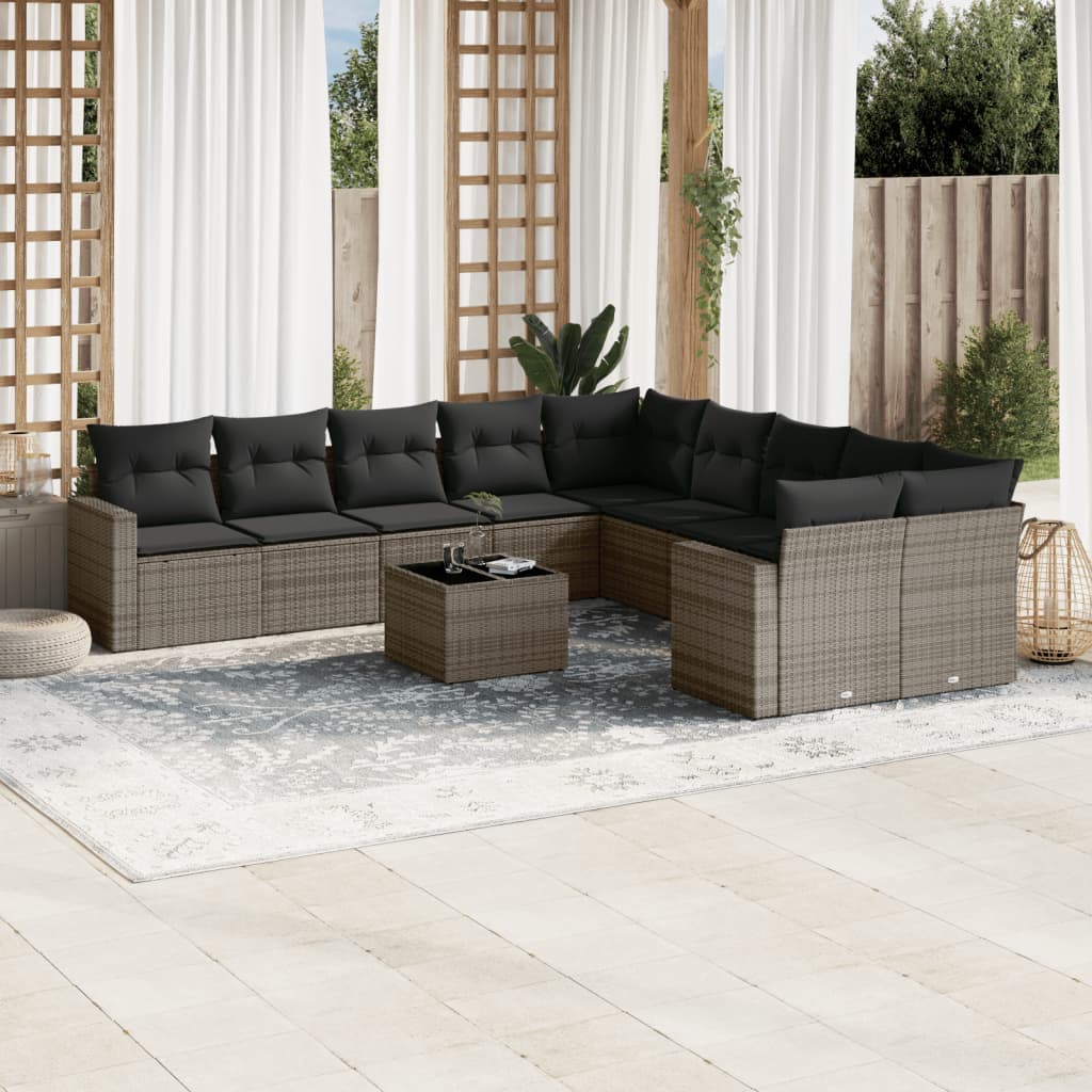 vidaXL Ensemble de canapés de jardin 11 pcs avec coussins en résine tressée gris