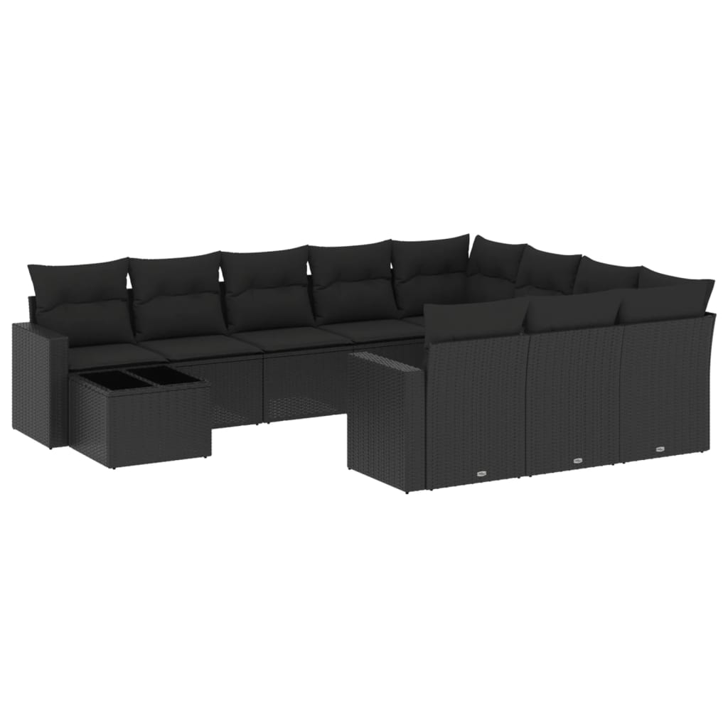 vidaXL Salon de jardin 11 pcs avec coussins Noir Résine tressée