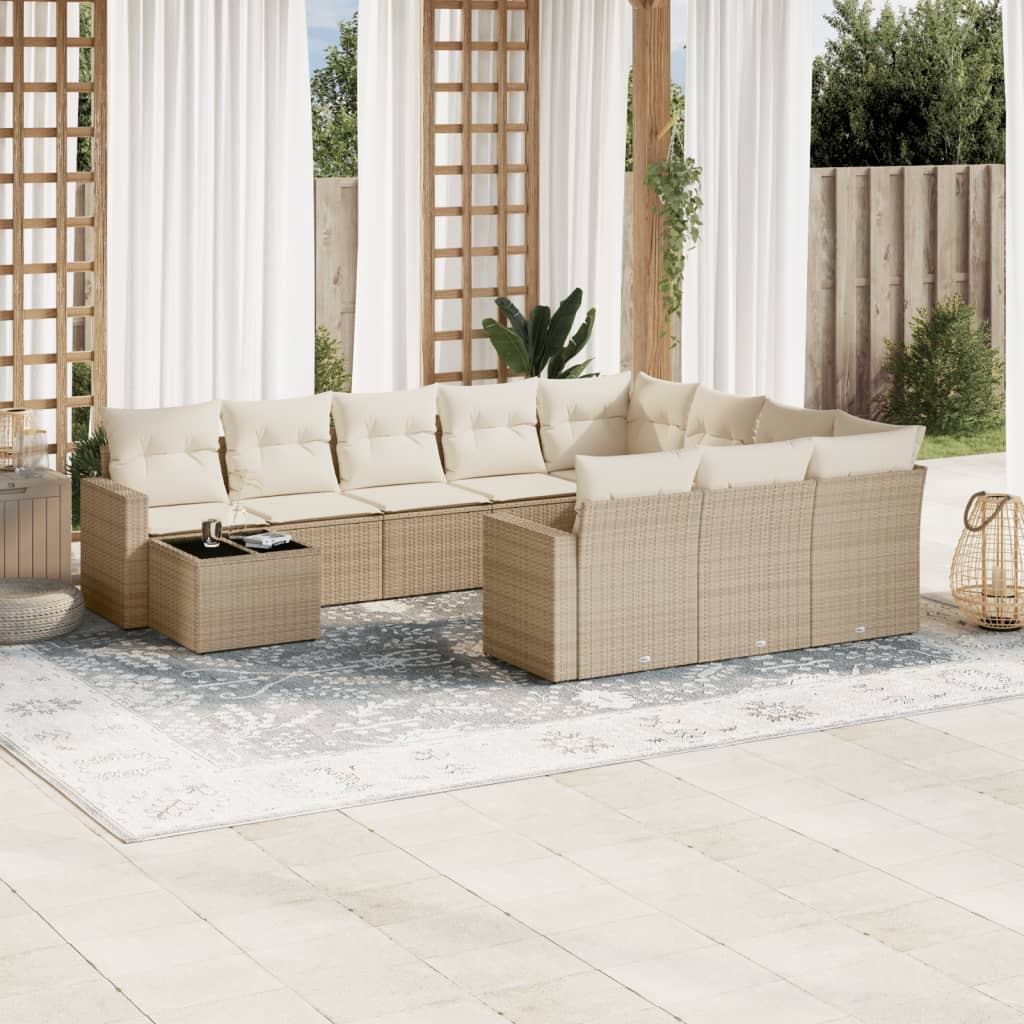 vidaXL Ensemble de canapés de jardin 11 pcs avec coussins en rotin synthétique beige