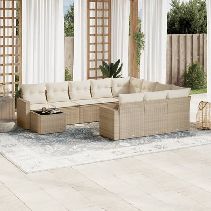 vidaXL Ensemble de canapés de jardin 11 pcs avec coussins en rotin synthétique beige