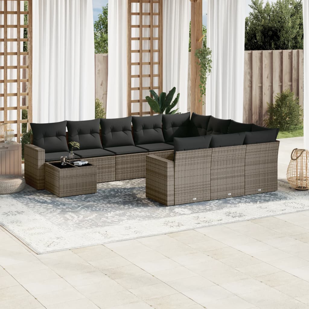 vidaXL Ensemble de canapés de jardin 11 pcs avec coussins en résine tressée gris