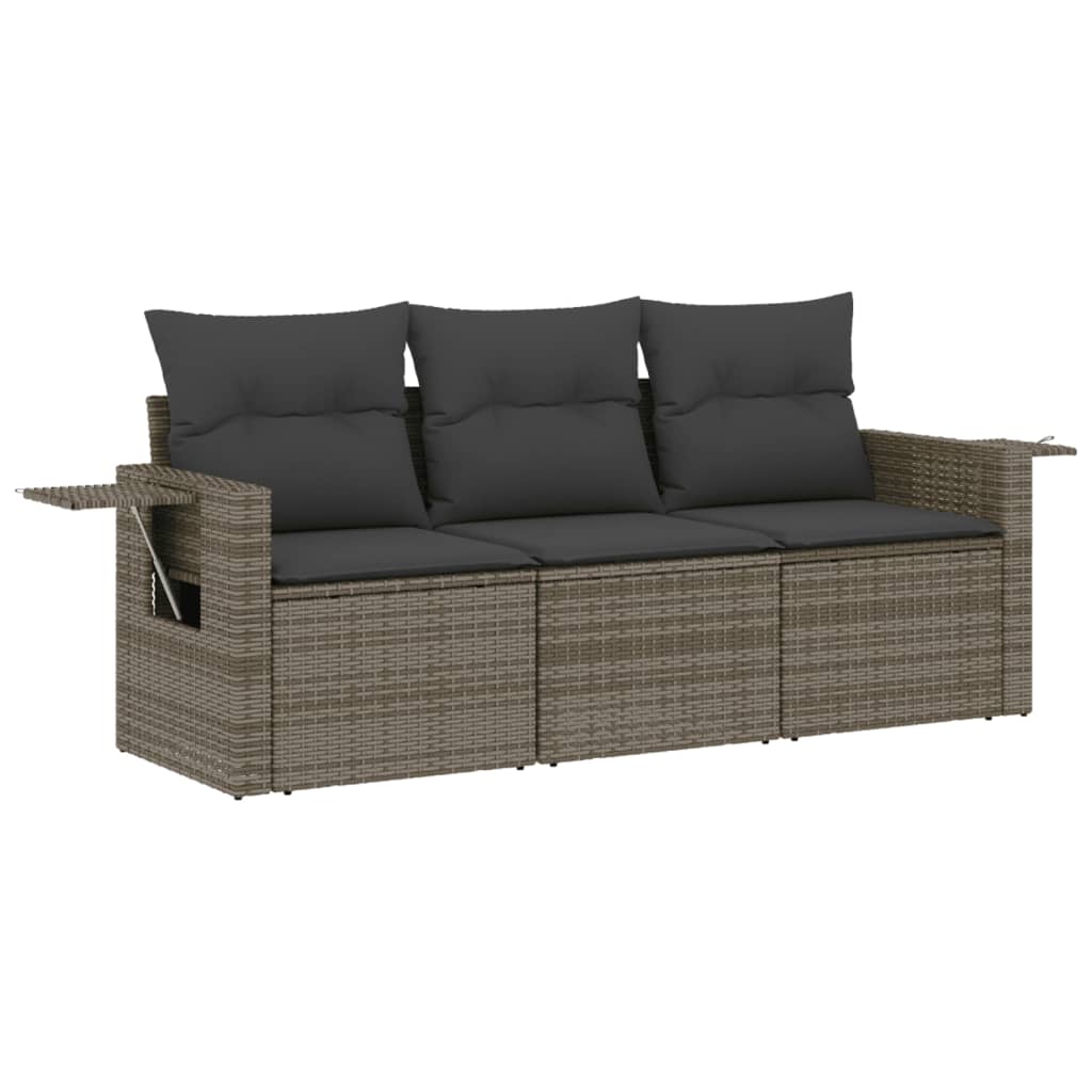 vidaXL Salon de jardin 3 pcs avec coussins Gris Résine tressée
