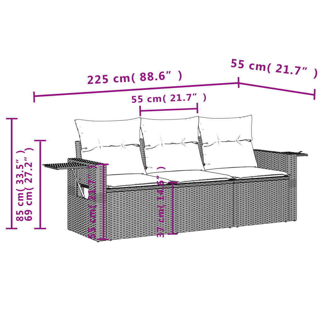 vidaXL Salon de jardin 3 pcs avec coussins Gris Résine tressée