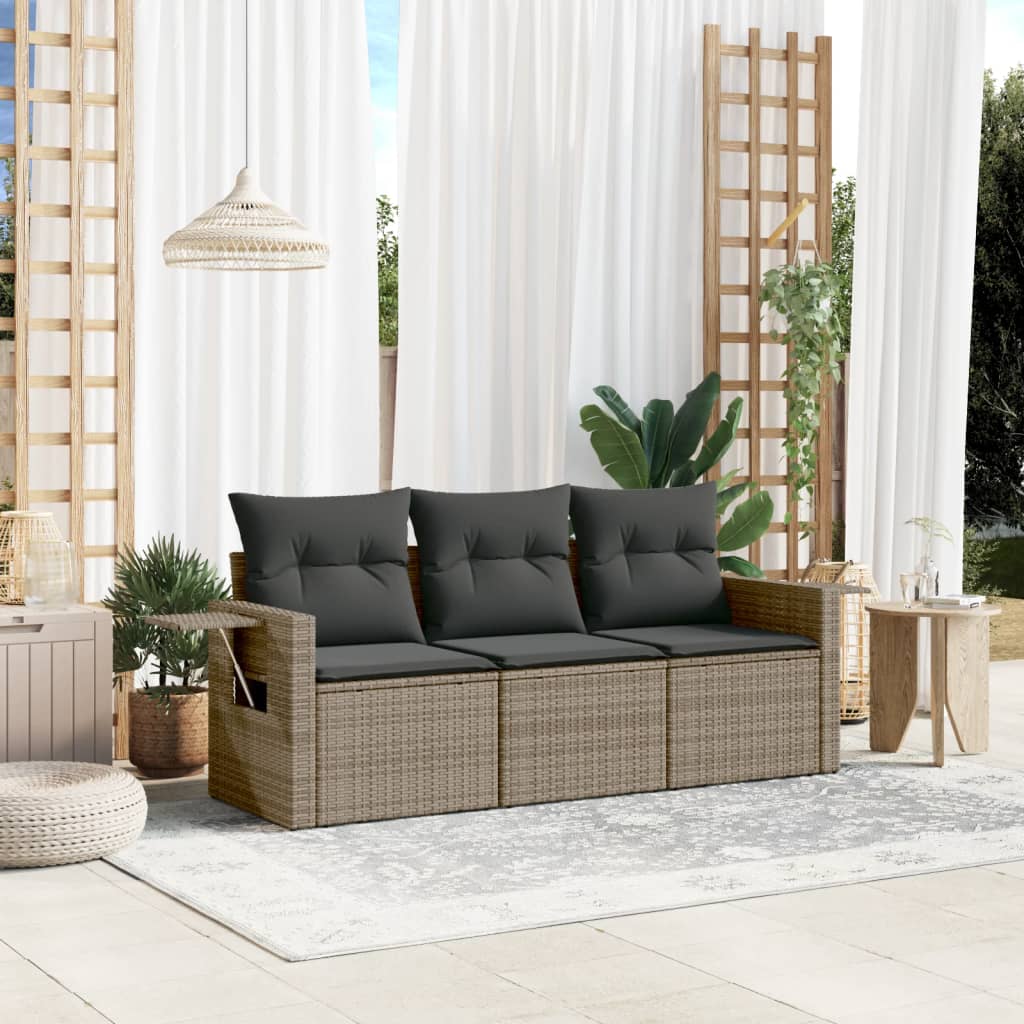 vidaXL Salon de jardin 3 pcs avec coussins Gris Résine tressée