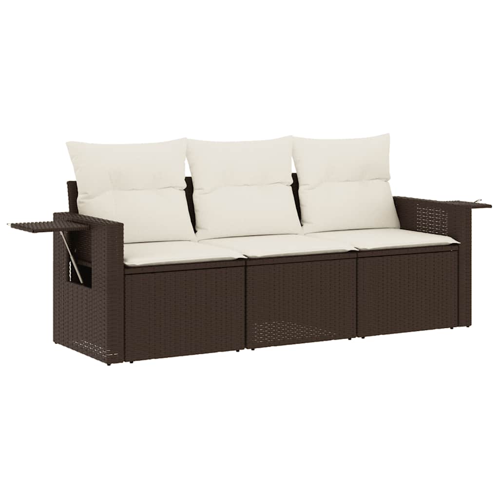 vidaXL 3-tlg. Garten-Sofagarnitur mit Kissen Braun Poly Rattan